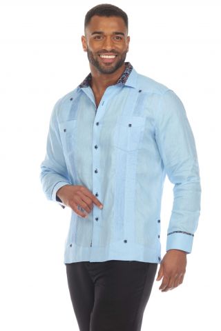 Mojito Linen Guayabera Shirt with Contrast Trim On Sale today! - Main Image